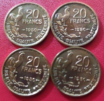 Frankrijk. 20 Francs 1950-B G. Guiraud. Variété 3 faucilles