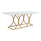 Eettafel Figa rechthoekig 180x80 cm marmerlook wit en goudkl, Verzenden, Nieuw