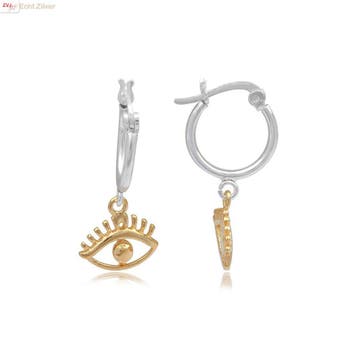 925 zilveren oorringen met een gold plated oog hangertje, Verzenden, Nieuw, Zilver