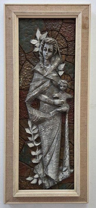 sculptuur, Madonna met kind - 33 cm - Resin