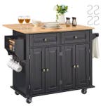 Mobiel Keukeneiland Zwart – Met Opvouwblad & Werkblad, Huis en Inrichting, Keuken | Keukenelementen, Verzenden, Nieuw