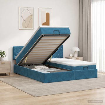 vidaXL Ottoman bed met matras met hoofdeinde 2 pcs, Huis en Inrichting, Slaapkamer | Bedden, Verzenden, Nieuw, Blauw, Stof