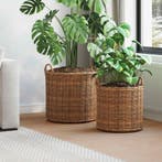 vidaXL Plantermand met opslag 2 pcs Bruin Lacak Riet, Verzenden, Nieuw