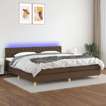 vidaXL Boxspring met matras en LED stof donkerbruin 200x200, Bruin, Verzenden, Overige maten, 200 cm