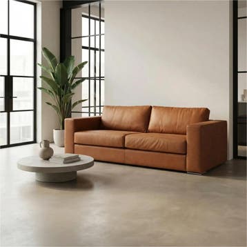 Leren bank Flow - 3 zits - Rancho Cognac (cognac) - Poten, Huis en Inrichting, Banken | Bankstellen, Nieuw, Ophalen of Verzenden