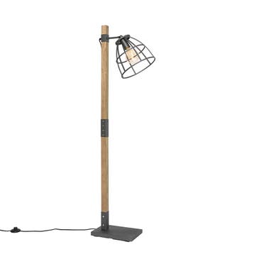 Industriële vloerlamp donkergrijs met hout - Arthur, Huis en Inrichting, Verzenden, Nieuw, Hout, Industrieel
