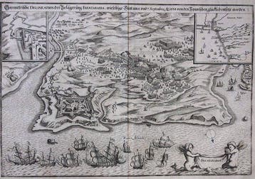 Rare vue militaire de Fontarabie – Gravure sur cuivre XVII