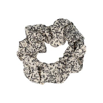 Haarelastiek Scrunchie – Bloemen Bloesem Patroon – Creme, Nieuw