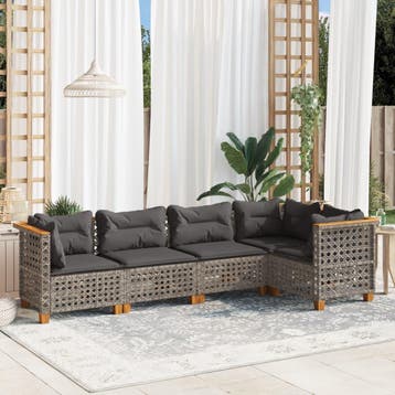 vidaXL 5-delige Loungeset met kussens poly rattan grijs, Verzenden, Nieuw, Loungeset