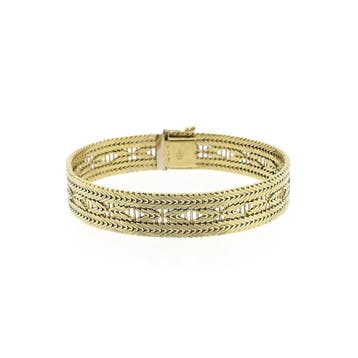 Gouden armband met visgraatpatroon; 14 karaat; 18,5 cm, Sieraden, Tassen en Uiterlijk, Ophalen of Verzenden, Gebruikt, Goud, Goud