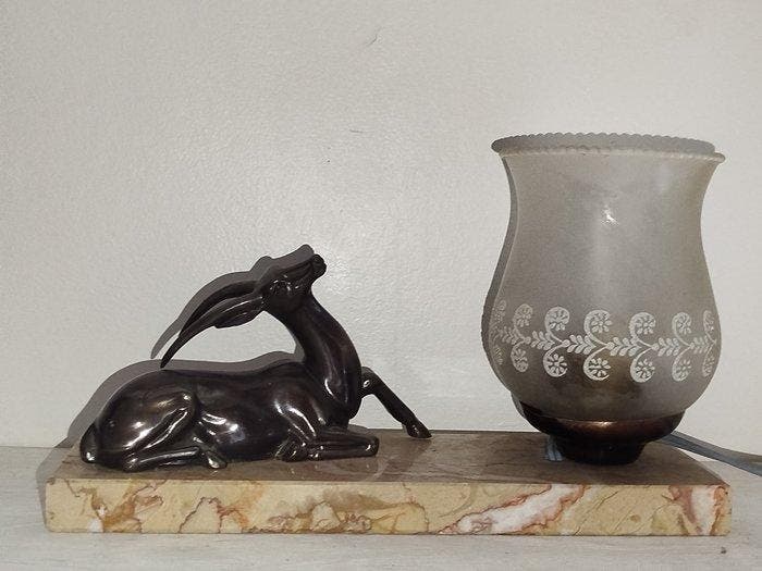 Tafellamp - Marmer, Brons, Glas, Antiek en Kunst, Antiek | Lampen