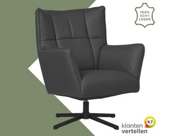 Leren draaifauteuil Lovely - Toledo Antracite (donkergrijs), Nieuw, Ophalen of Verzenden, 75 tot 100 cm, Eigentijds, Modern, Retro, Vintage