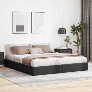 vidaXL Opslag bed met opslag Zwart 183 x 213 cm Kunstleer, Verzenden, Nieuw, Zwart, Overige materialen
