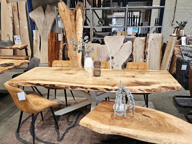 Eettafel | eiken tafel | Eetkamertafel | Bar | Boomstamtafel, Huis en Inrichting, Tafels | Eettafels, 50 tot 100 cm, Nieuw, Eikenhout