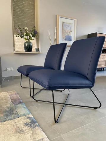 Set van 2 leren fauteuils zonder armleuning met kruisframe, Ophalen of Verzenden, Nieuw, Leer
