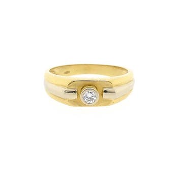 18 Krt. bicolor gouden solitair ring met diamant; 0,08 ct., Gebruikt, 20 of groter, Heer, Ophalen of Verzenden
