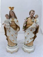 Beeld, Maria en Jozef met kind - 36 cm - Porselein, Antiek en Kunst