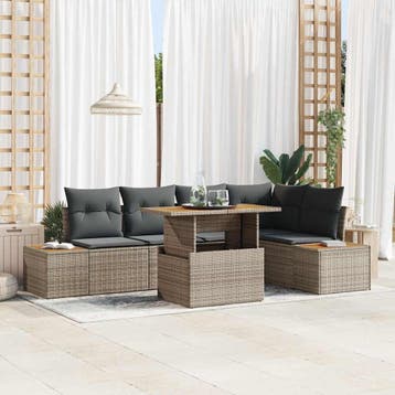 vidaXL Tuin Sofa Set 6 st Grijs Poly riet, Verzenden, Nieuw, Rotan, 6 zitplaatsen