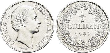 1/2 Gulden 1869 Bayern Ludwig Ii 1864-1886, Verzenden