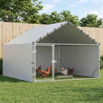 vidaXL Kippenhok met dak Zilverkleurig 200 x 200 x 150 cm, Verzenden, Nieuw