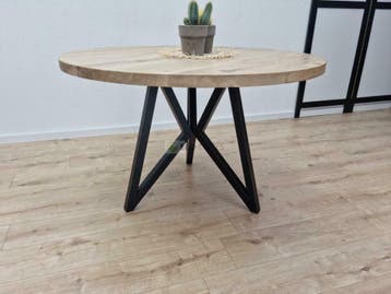 Mooie nieuwe ronde eiken tafel met Vlinder Poot onderstel, Ronde Tafel rond massief eiken 110 100 120 130 140 150 160 180, Overige houtsoorten
