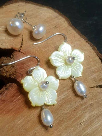 Zilver, 925, Natuurlijke parels, 8-9 mm oorstekers,