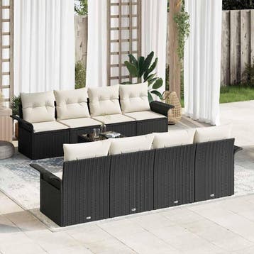 vidaXL Tuin Sofa Set 9 st Zwart poly rattan, Verzenden, Nieuw, Meer dan 8 zitplaatsen