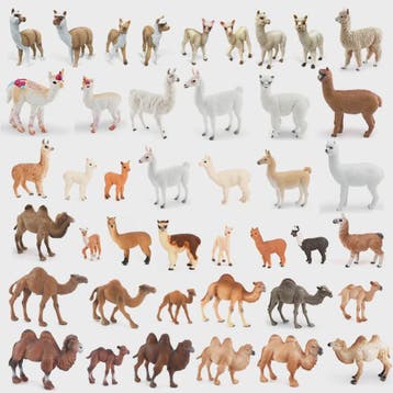 Realistische Alpaca & Kameel Figuren Set - Handgeschilderd,
