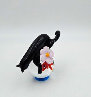 sculptuur, Flower cat - 5 cm - Glas, Antiek en Kunst