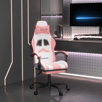 vidaXL Gamestoel met voetensteun kunstleer wit en roze, Verzenden, Nieuw, Roze