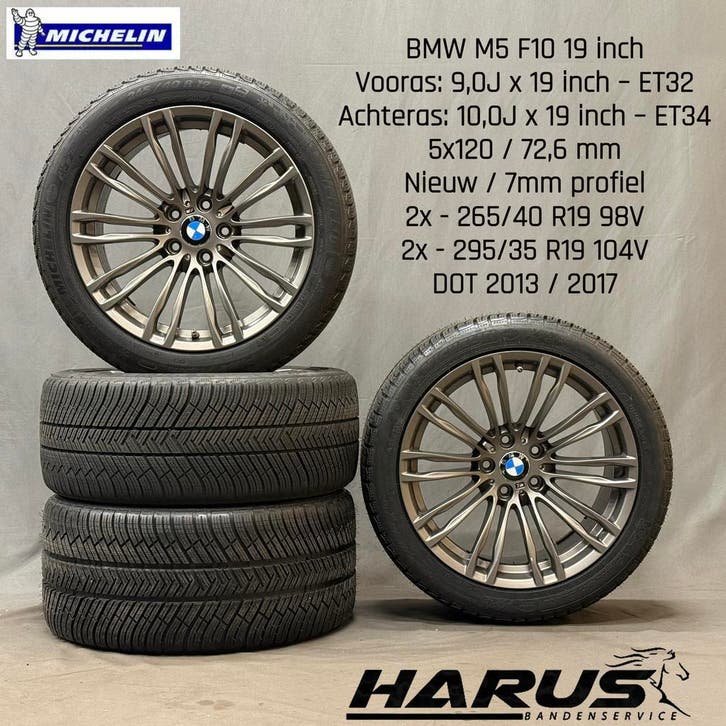 BMW M5 F10 19 inch Styling 345M Velgen Michelin Winterbanden, Auto-onderdelen, Banden en Velgen, 19 inch, Erkend duurzaam, Winterbanden