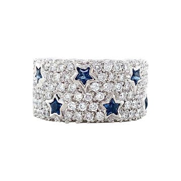 Witgouden ring met diamant en saffier 18 karaat, Verzenden, Zo goed als nieuw, Goud