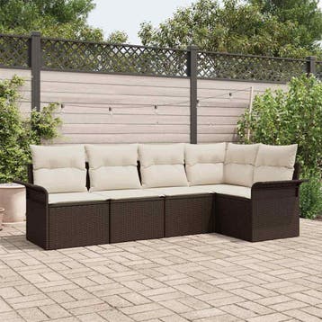 vidaXL Tuin Sofa Set 5 st Bruin poly rattan, Verzenden, Nieuw, Rotan, 5 zitplaatsen