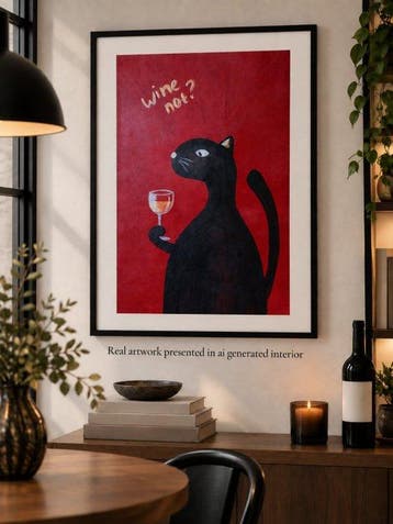 Tetiana Zaitseva - Acrylic Painting XL Wine NOT? Cat no