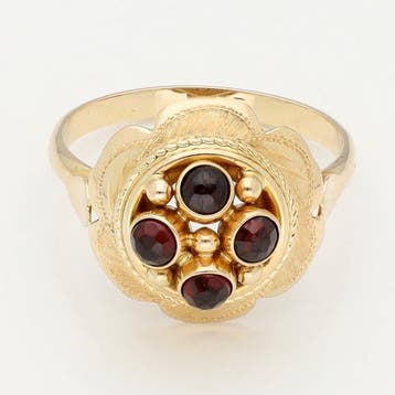 Ring - 14 karaat Geel goud - Granaat, Sieraden, Tassen en Uiterlijk, Nieuw