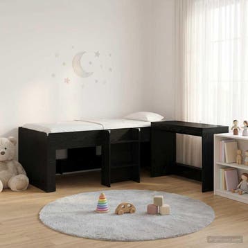 vidaXL Hoge Bed Frame met Bureau voor Kinderen 2 st Zwart, Verzenden, Nieuw, Zwart, Hout