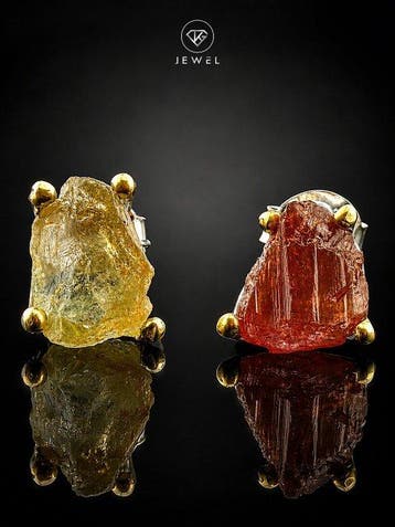 Ruwe toermalijnkristal oorbellen - 925 zilver - moderne