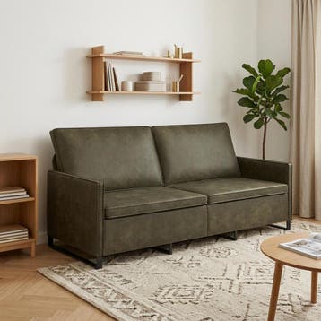 vidaXL 3-zits bank Legergroen 190 x 81 x 82 cm Faux Suède, Verzenden, Minder dan 150 cm, Metaal, Driepersoons
