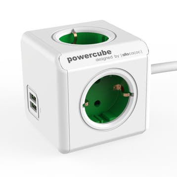 Power Cube Extended 4 stroom 2 USB ingangen Groen (Nieuw), Ophalen, Nieuw