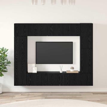 vidaXL Tv-meubelset 8 st Zwart Eiken Bewerkt hout, Huis en Inrichting, Kasten | Televisiemeubels, Minder dan 50 cm, Verzenden