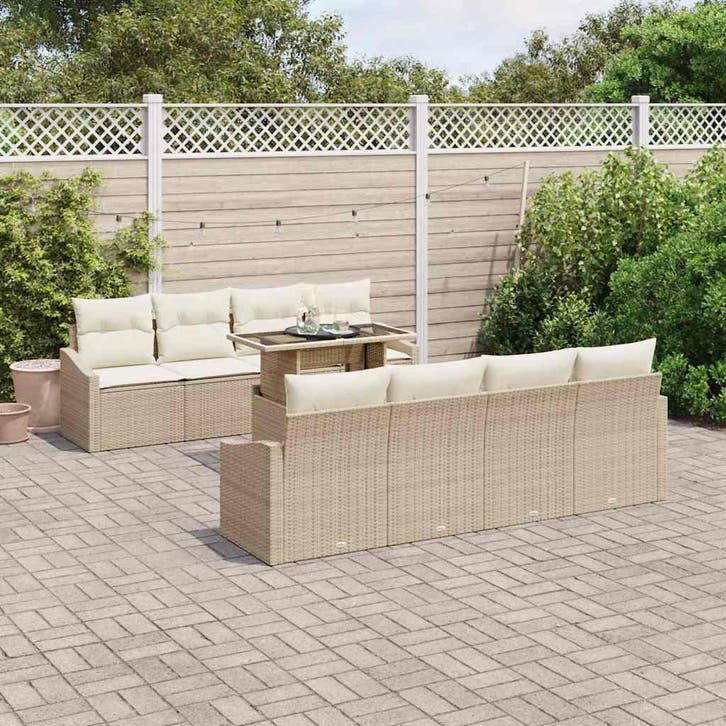 vidaXL Tuin Sofa Set met kussen 7 pcs Beige en Crème poly, Tuin en Terras, Tuinsets en Loungesets, Nieuw, 7 zitplaatsen, Rotan