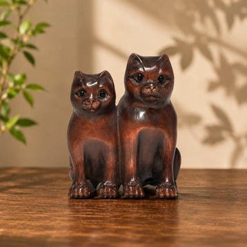 Gesigneerde Gyokusho Kat Netsuke - met de hand uitgehouwen