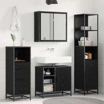 vidaXL Badkamermeubelset 3 st Zwart Eiken 65 x 33 x 60 cm, Verzenden, Nieuw, Overige typen