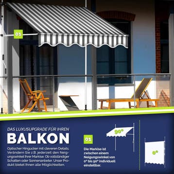 Klemluifel - Balkon luifel - Verticale luifel - 200 cm - Gri, Verzenden, Zo goed als nieuw