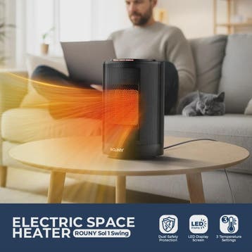 ROUNY Draagbare Elektrische Kachel met 80° Oscillatie - 1200, Verzenden, Nieuw