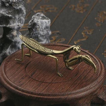 Antiek Messing Bidsprinkhaan Ornament - Miniatuur Insectbeel