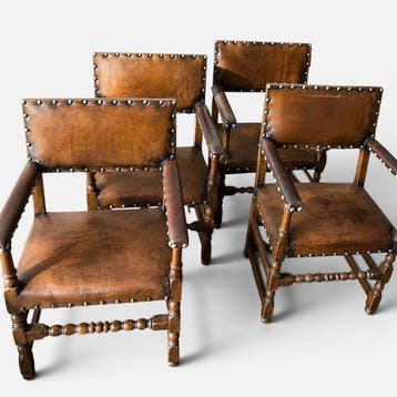 Fauteuil (4) - Eik - 4 Spaanse Barok 1880