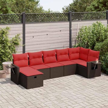 vidaXL 7-delige Loungeset met kussens poly rattan bruin, Verzenden, Nieuw, 7 zitplaatsen, Loungeset