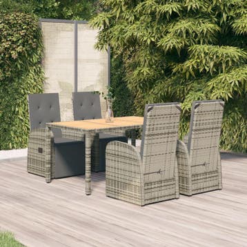 vidaXL 5-delige Tuinset met kussens poly rattan grijs, Verzenden, Nieuw, 4 zitplaatsen, Tuinset