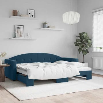 vidaXL Slaapbank met onderschuifbed 80x200 cm fluweel blauw, Huis en Inrichting, Eenpersoons, Nieuw, 80 cm, 200 cm